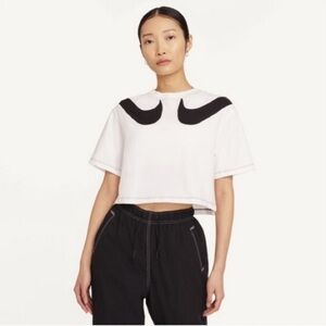 Nike Women’s Double Swoosh Crop Top Tee Short Sleeve White Black Size Medium